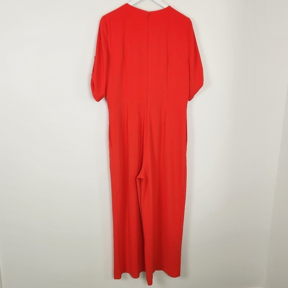 Gianni Bini Red V-Neck Pockets Tab Short Sleeve Jumpsuit Size 12 - Picture 8 of 8